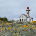 Lighthouse at Pointe des Poulains in Belle-Île-en-Mer, France.